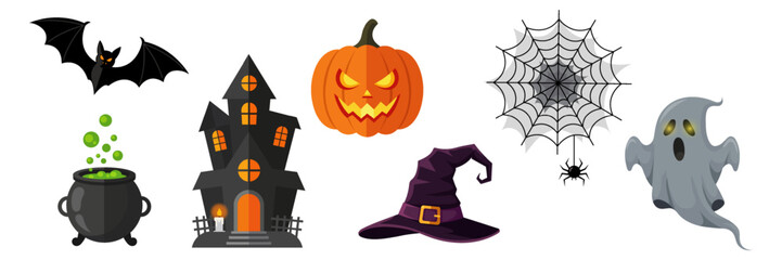 A set of Halloween elements icons. Vector graphics.