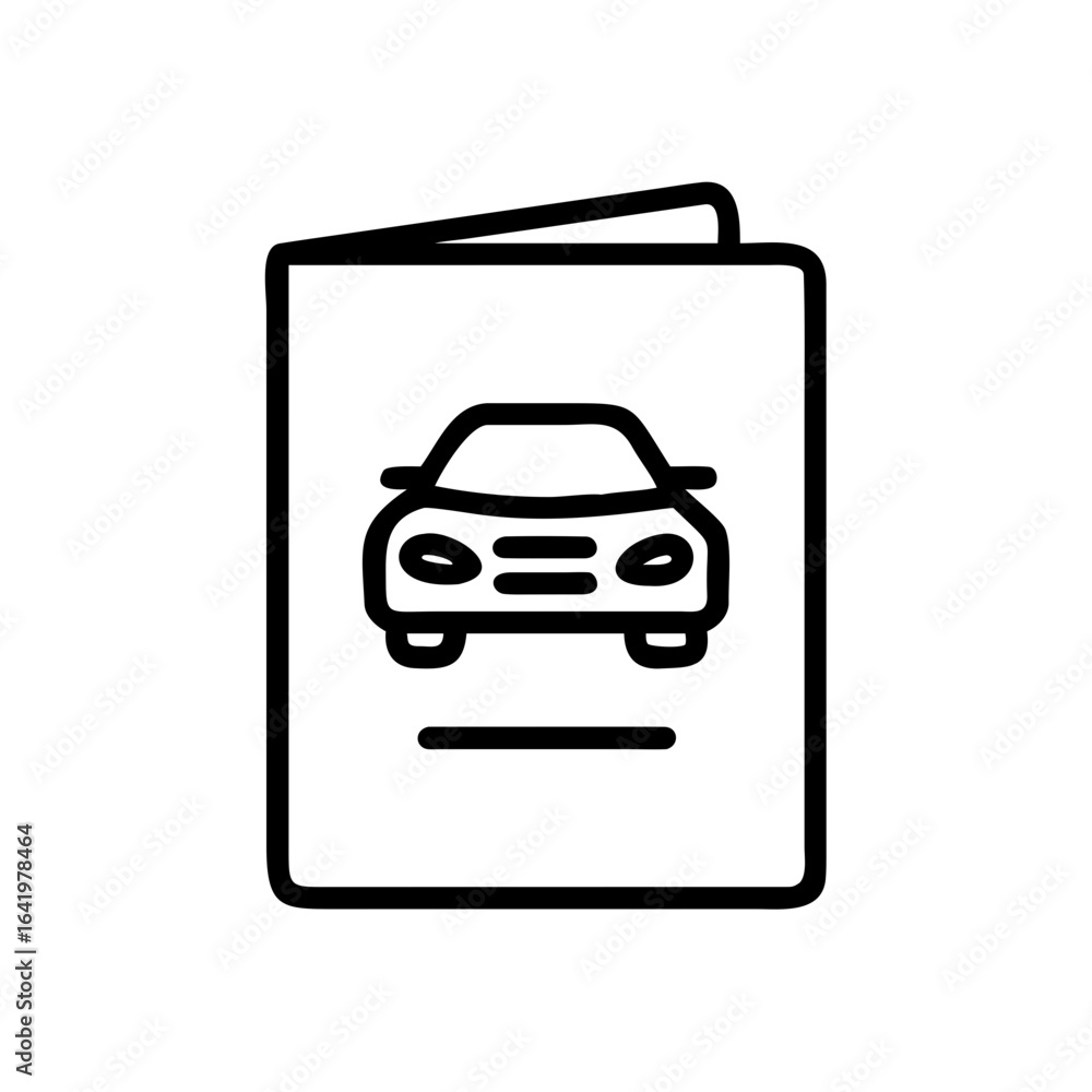 Aufkleber illustration of a car inside a document with a line below it in black and white simple outline style