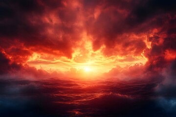 Fiery sunset ocean view dramatic sky orange clouds seascape wallpaper background stock photo download online