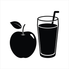 Fresh Apple with Cider Glass Black Silhouette Icon