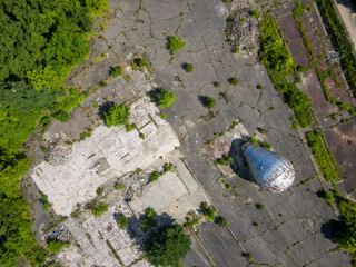 Aerial landscape of abandoned Westinghouse Atom Smasher in Forest Hills Pittsburgh Pennsylvania