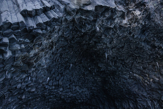 Basalt Rock Ceiling with Icicles in Cave