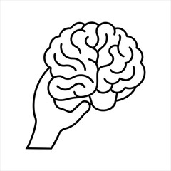 Hand Holding Brain Mental Health Awareness Line Art Vector