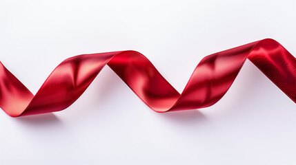 A red ribbon on a red background, the ribbon is wavy and shiny, studio shot