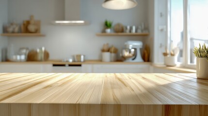 Modern Kitchen Countertop with Blurred Background: Interior Design Mockup for Product Display and Lifestyle Concept