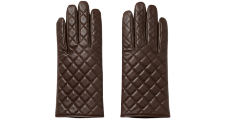 Brown quilted gloves present supple leather texture. Perfect for product photography, fashion branding, or editorial use.