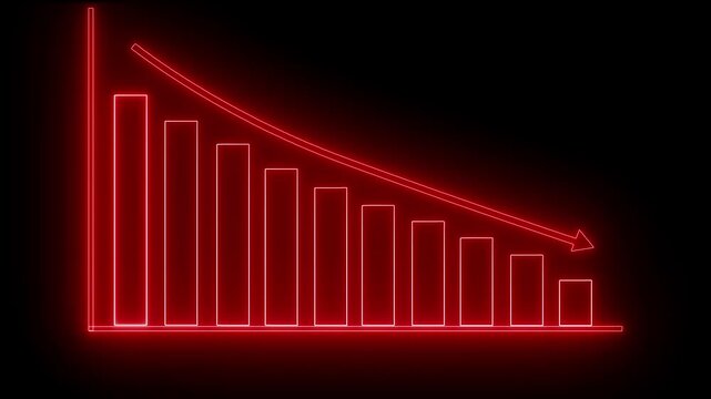Neon Bar Chart with Downward Trend Arrow Graph Bar Animation