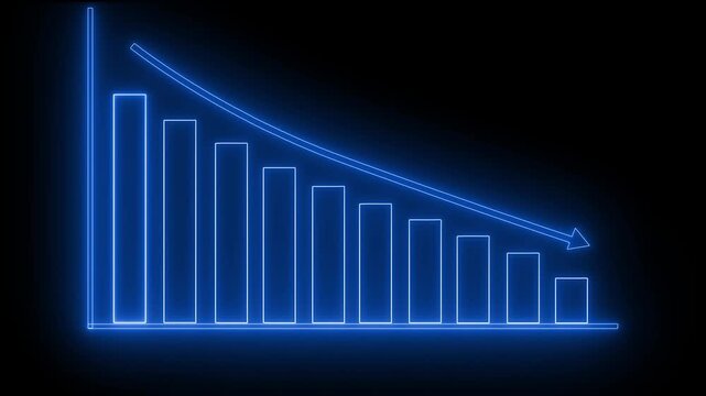Neon Bar Chart with Downward Trend Arrow Graph Bar Animation