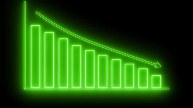 Neon Bar Chart with Downward Trend Arrow Graph Bar Animation