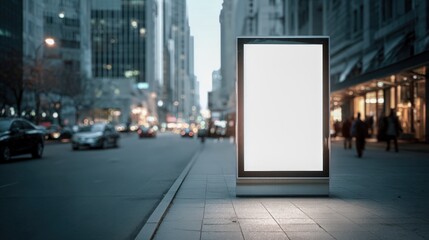 Blank Billboard Display on City Street for Advertising Mockup in Urban Environment during Evening
