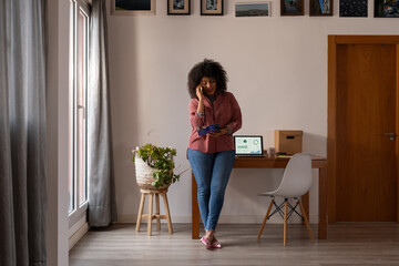 Woman talking on phone with customer care service