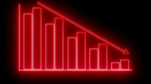 Glowing Neon Bar Chart Showing Downward Trend Arrow Graph Bar Animation