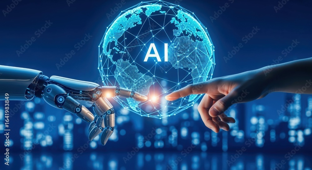 Poster ai technology connection: human touch and robot interaction with global network for future innovatio