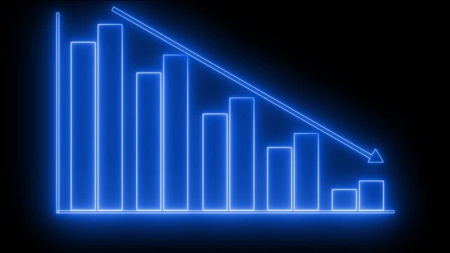 Glowing Neon Bar Chart Showing Downward Trend Arrow Graph Bar Animation