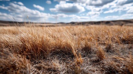 Fototapeta premium Close-up view of dry grass in a field.