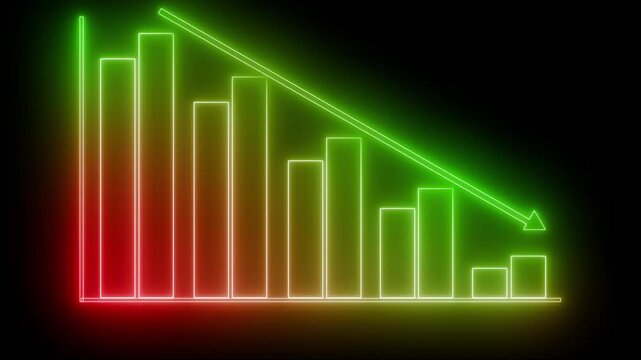 Glowing Neon Bar Chart Showing Downward Trend Arrow Graph Bar Animation