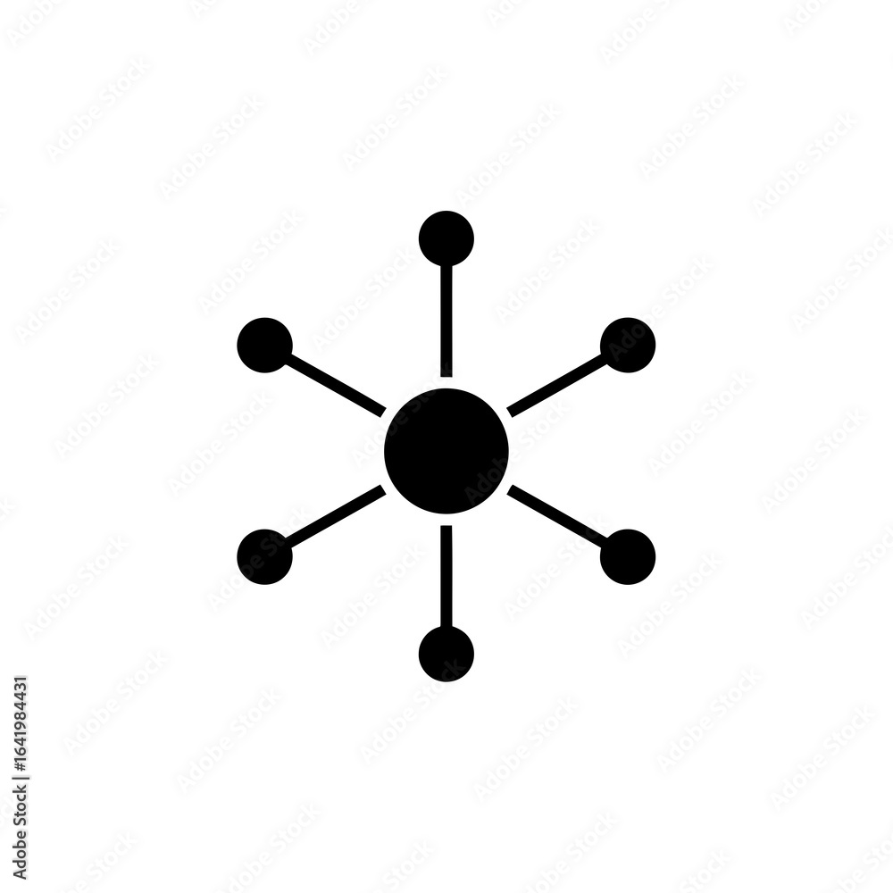 Poster abstract representation of a network or connection system with a central hub and radiating nodes, sy