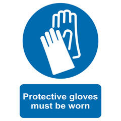 Transparent PNG file of blue and white circular vector graphic of Protective gloves must be worn, mandatory warning sign