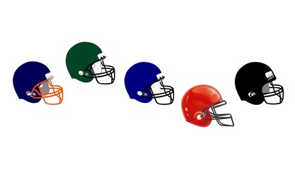 Five Color American Football Helmet Set on White Illustration Vector. Professional American Football Helmet Banner