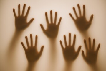 Abstract Hands Silhouettes Behind Frosted Glass: Conceptual Image of Mystery, Touch, and Uncertainty