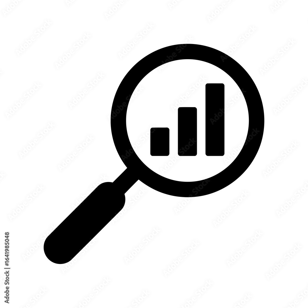 Aufkleber magnifying glass over a bar chart representing data analysis and growth, isolated on white backgroun