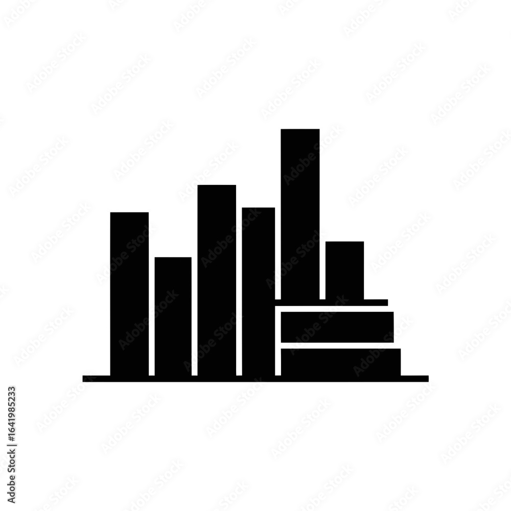 Poster black silhouette of a bar chart representing data and statistics, isolated on white background vecto