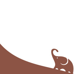 Minimalist corner background featuring a single stylized elephant in silhouette walking along a curved warm medium brown hill, perfect for wildlife, safari, or nature-themed projects.