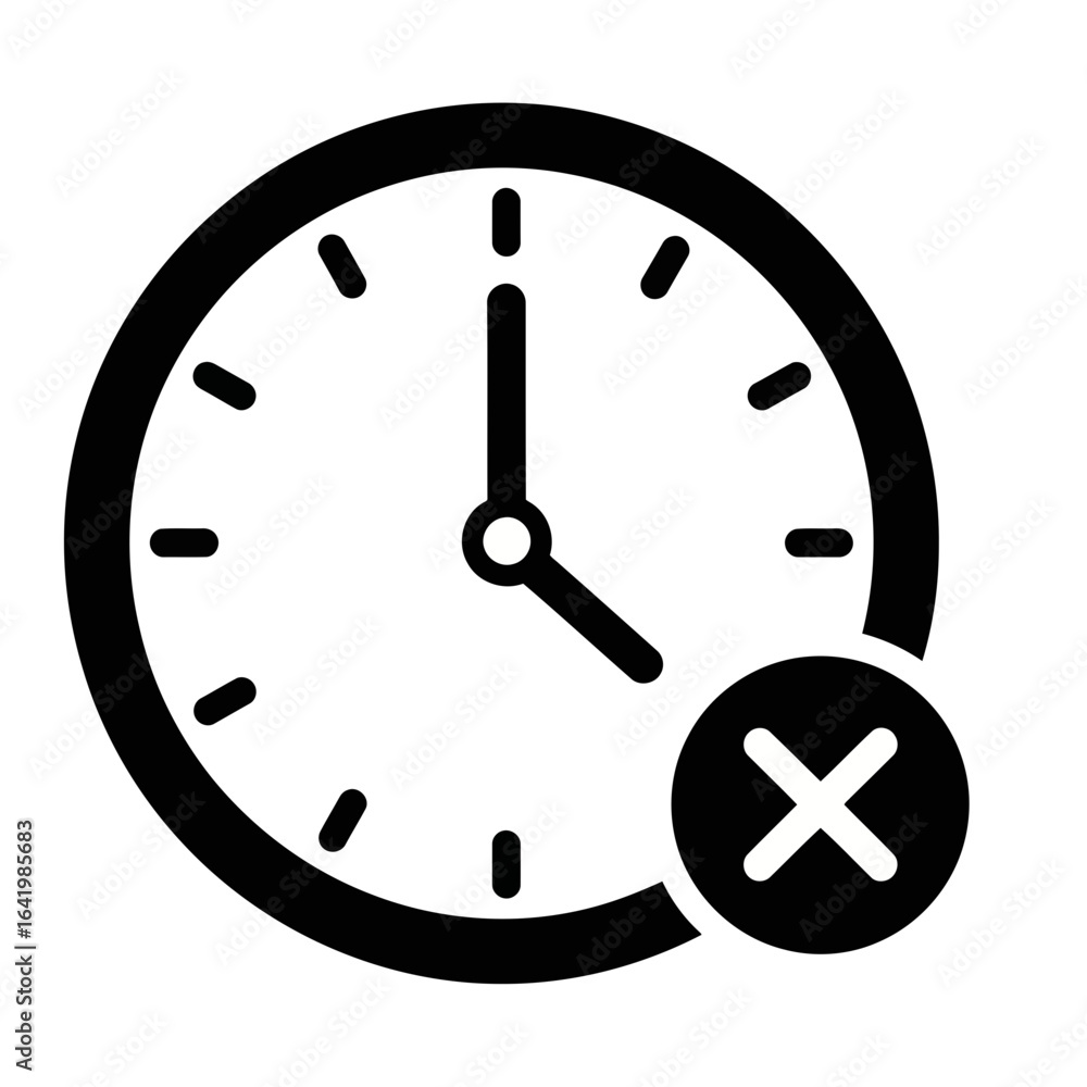 Poster a clock face with a red cross symbol indicating time is up, a deadline has passed, or time is not av