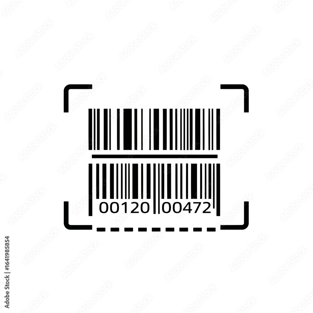 Poster black barcode with numbers and scanning frame isolated on white background vector icon