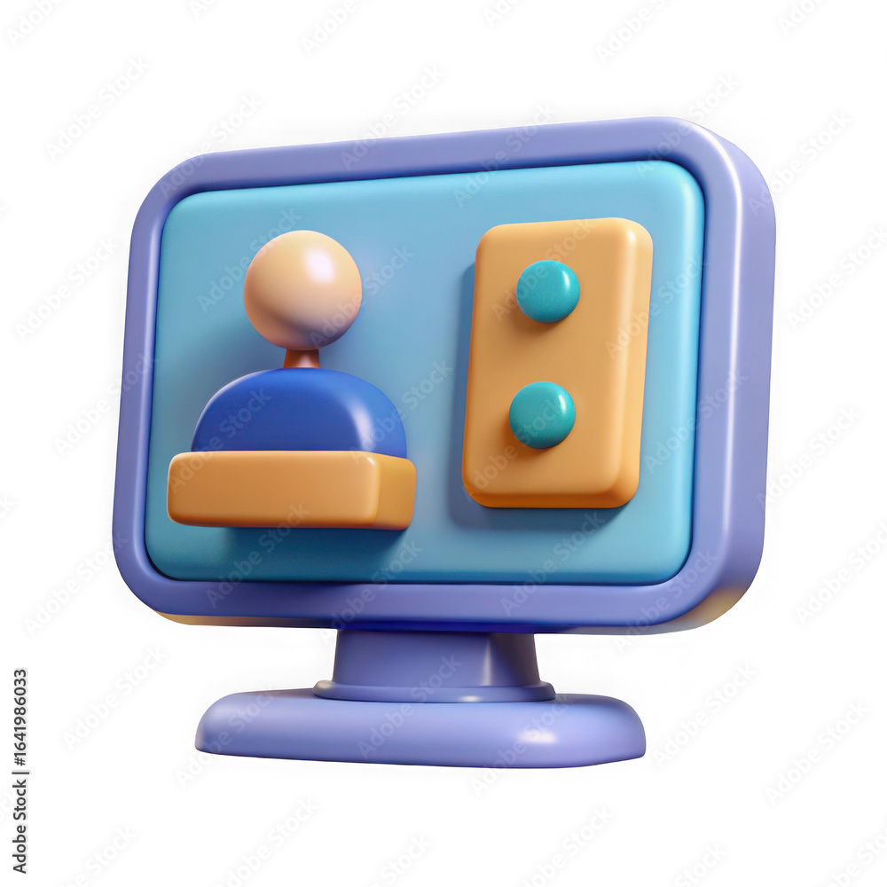 Poster 3d rendered computer monitor displaying user profile icon on a black background screen technology is