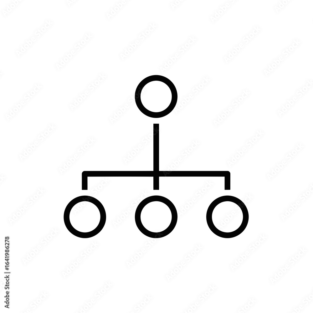 Poster simple black and white organizational chart icon representing a hierarchy or network structure, isol