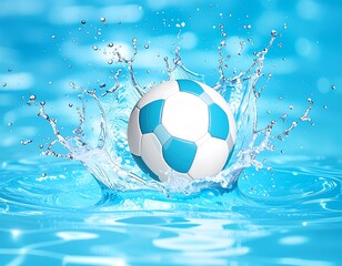 Naklejka premium Soccer ball splashing into water