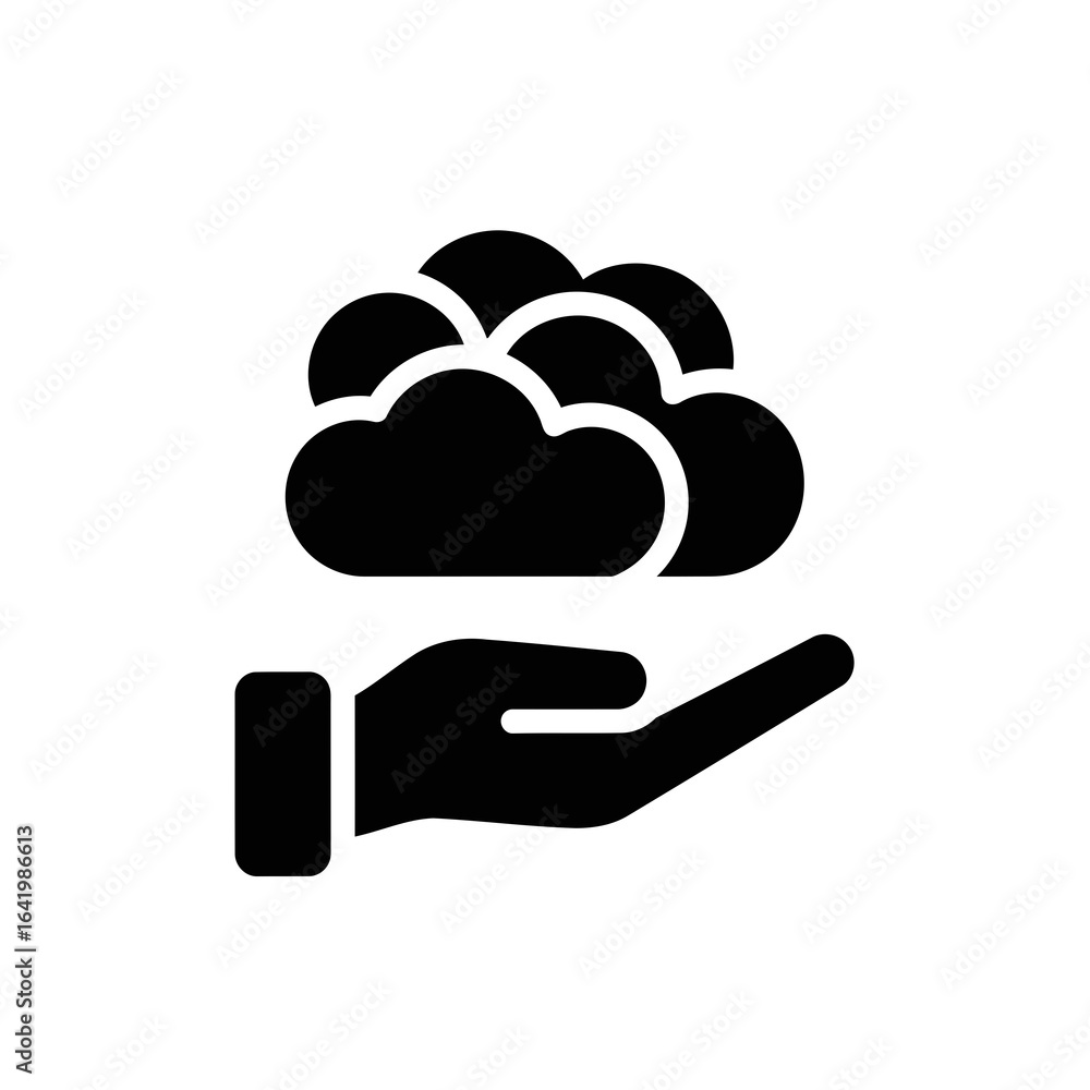 Poster hand holding clouds representing cloud storage and data services, isolated on white background vecto