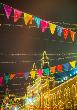 Christmas Garland Flags in Festive City Night