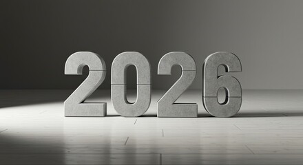 Concrete 2026: Minimalist Year Representation, Modern Design, Future Concept.