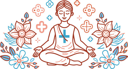 Person Meditating with Blue and Pink Flowers yoga calm