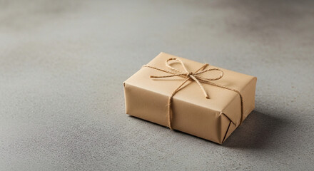 A simple gift box wrapped in brown eco-friendly paper and tied with rustic twine, symbolizing a thoughtful present for a special occasion.