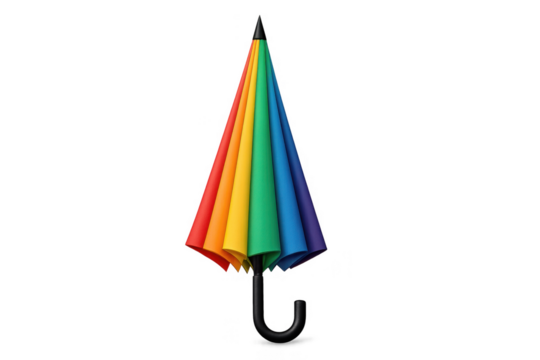 Rainbow umbrella protecting from rain on transparent background