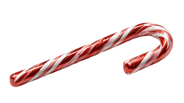 Classic Red and White Striped Christmas Candy Cane Vector Illustration with Sharp Clean Lines and Smooth Gradients on Transparent Background, Ultra Realistic Festive Holiday Art