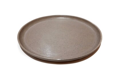 Empty circle brown plate with ceramic melamin material isolated on white background