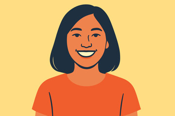 Portrait of a happy smiling African American woman, a modern flat vector cartoon illustration of a joyful female character expressing positive emotion, symbolizing diversity, natural beauty, and