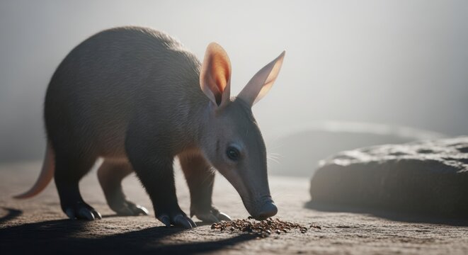 Close up of an aardvark searching for food in the dirt