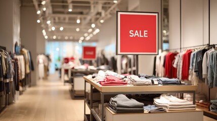 Clothing Store Sale Event: Shoppers Browse Merchandise on Display in a Retail Environment