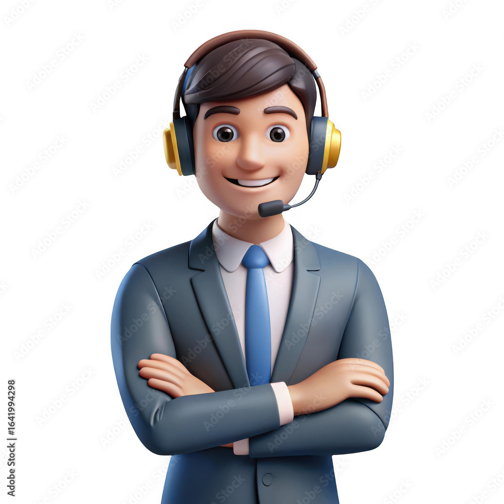Poster 3d friendly customer service agent with headset isolated on transparent background