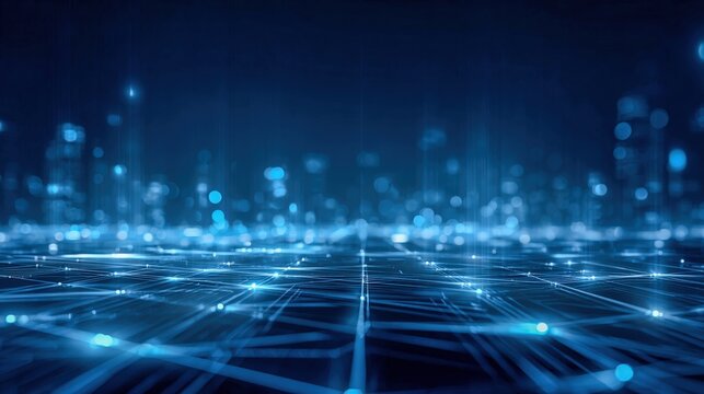 Abstract Digital Network Connection: Data Transmission Across a Futuristic, High-Tech Landscape, Ideal for Technology Concepts