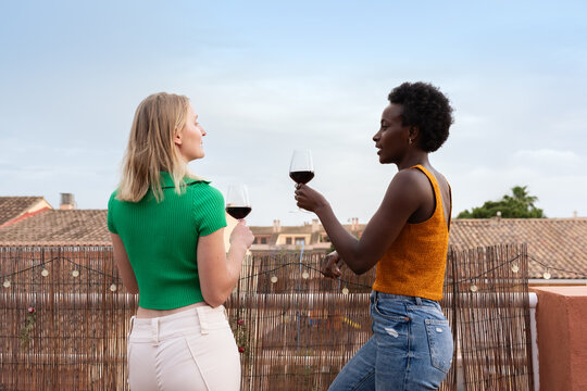 Woman proposing toast to her friend