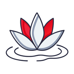 Red and white lotus flower illustration on water surface  