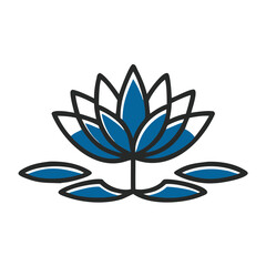 Blue lotus flower icon with leaves in minimalist design  