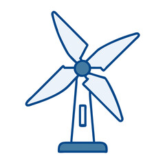 Wind turbine icon in blue outline style 