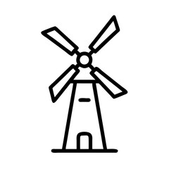 Line art of a windmill with rotating blades  